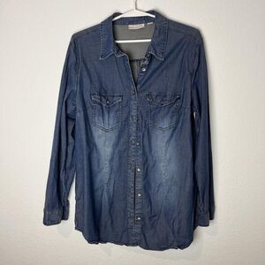 Belle Kim Gravel Shirt Womens Small Blue Denim Long Sleeve Button Up Pockets